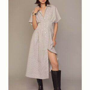Anthropology The Tobie Button-Front Pleated Shirt Dress by Exquise